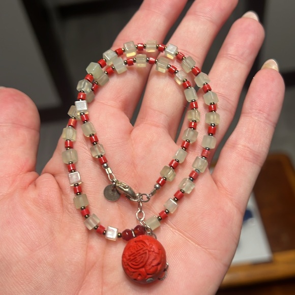 Vintage mix lot of jewelry Chinese cloisonne enamel ceramic blue white cinnabar - Picture 4 of 16